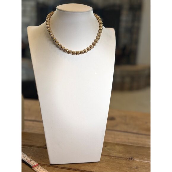 Vintage Gold-Tone Textured Bead Necklace - Picture 2 of 5